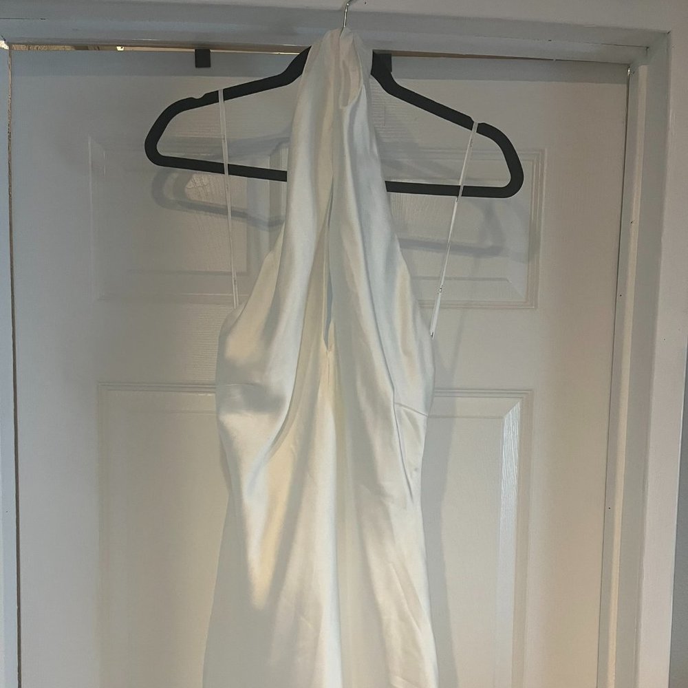 Lulus Beyond Classy White Satin Halter Mini Dress